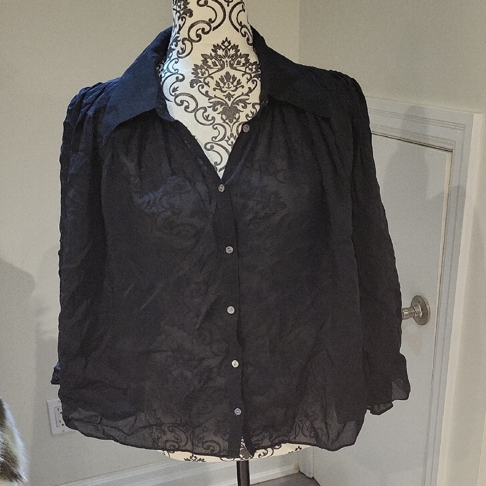 Banana Republic Black Flutter Sleeve Blouse